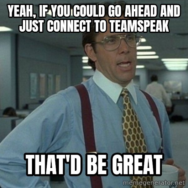 Yeah that'd be great... meme: YEAH, If you could go ahead and just connect to teamspeak / THAT'D BE GREAT