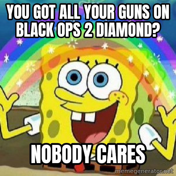 Imagination meme: You Got All Your Guns On Black Ops 2 Diamond? / Nobody Cares
