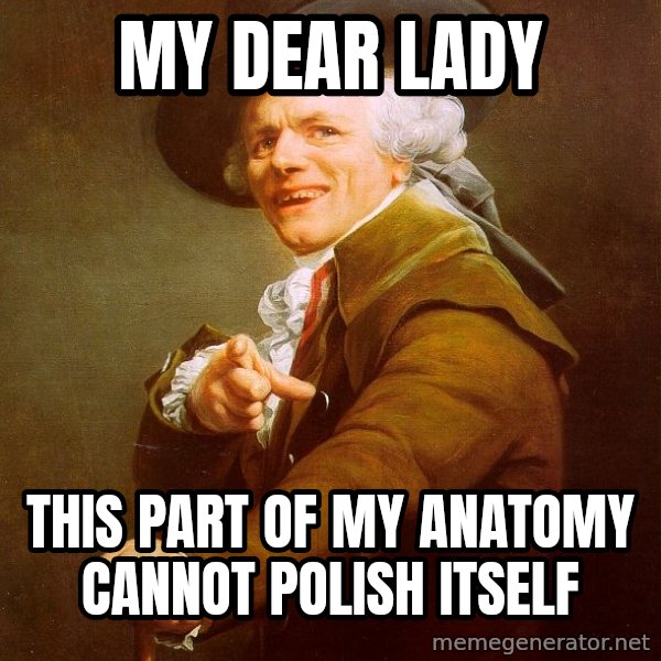 Joseph Ducreux meme: my dear lady / this part of my anatomy cannot polish itself