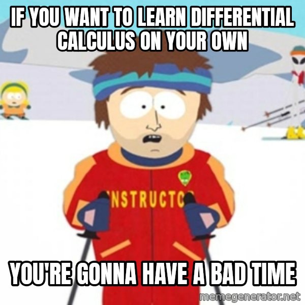 Bad time ski instructor 1 meme: If you want to learn differential calculus on your own / you're gonna have a bad time