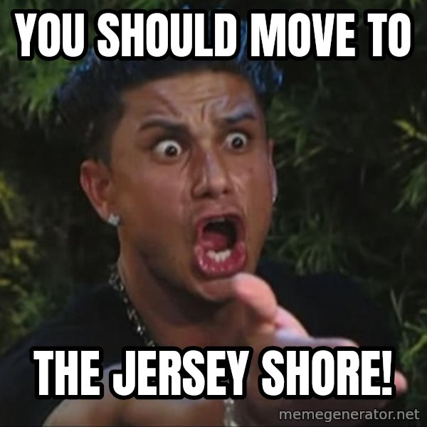 Pauly D meme: you should move to / the jersey shore!