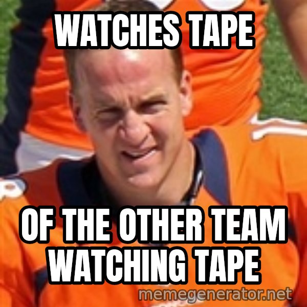 Peyton Manning 2 meme: WATCHES TAPE / OF THE OTHER TEAM WATCHING TAPE