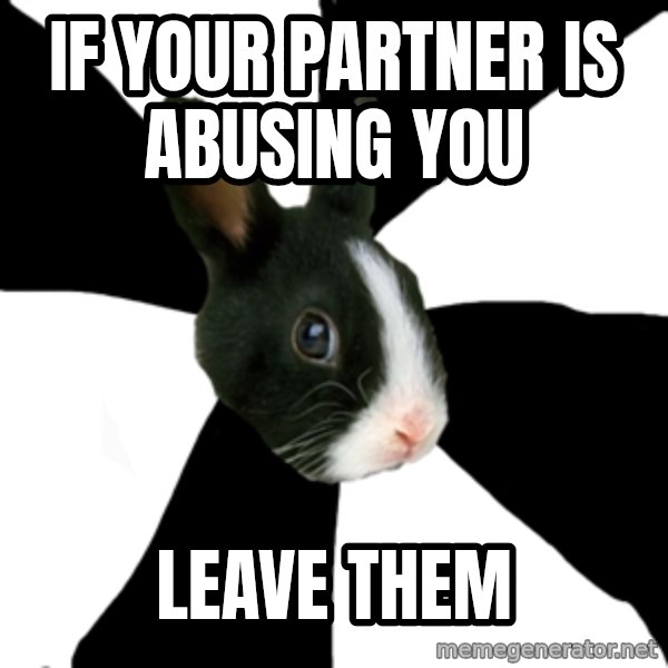 Roleplaying Rabbit meme: If your partner is abusing you / leave them