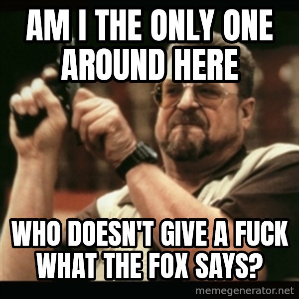 am i the only one around here meme: AM I THE ONLY ONE AROUND HERE / WHO DOESN'T GIVE A FUCK WHAT THE FOX SAYS?