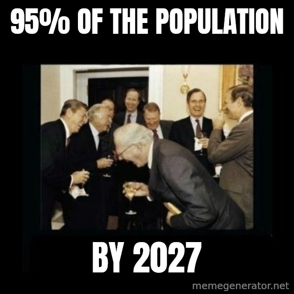 Rich Men Laughing meme: 95% of the population / by 2027