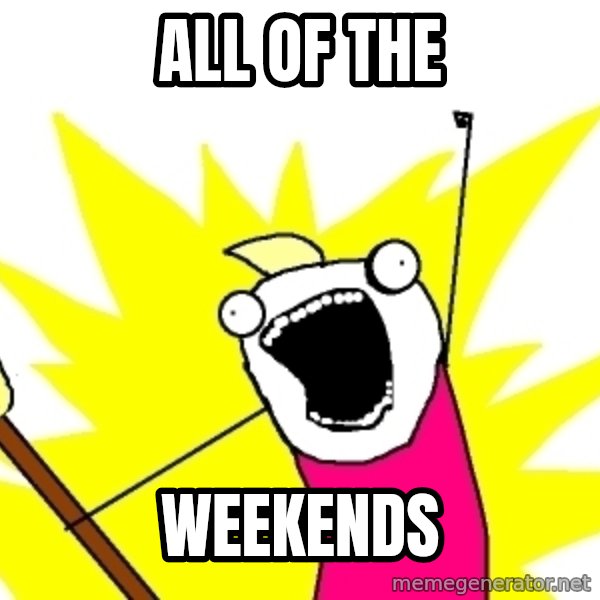 X ALL THE THINGS meme: All of the / weekends