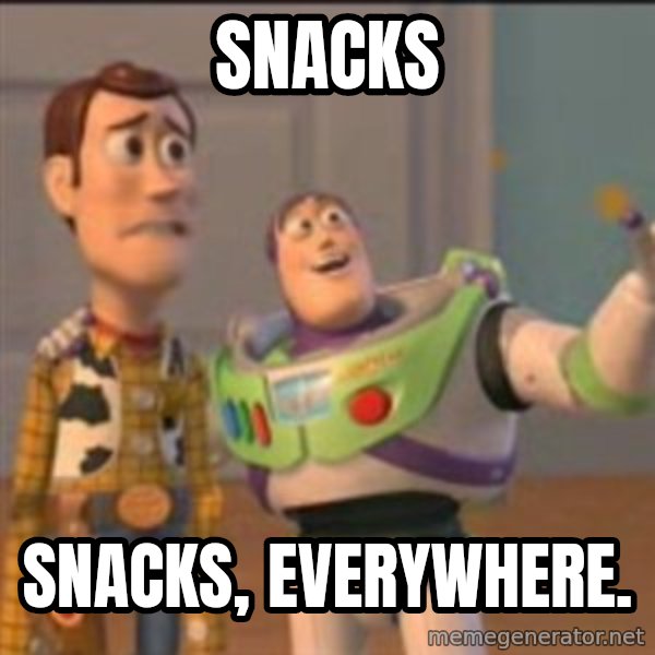 Buzz meme: Snacks / Snacks, everywhere.