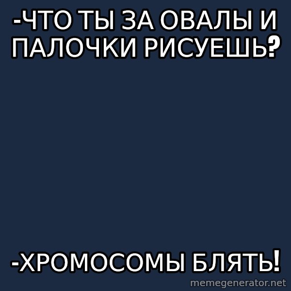 Angry Artist meme: -что ты за овалы и палочки рисуешь? / -хромосомы блять!