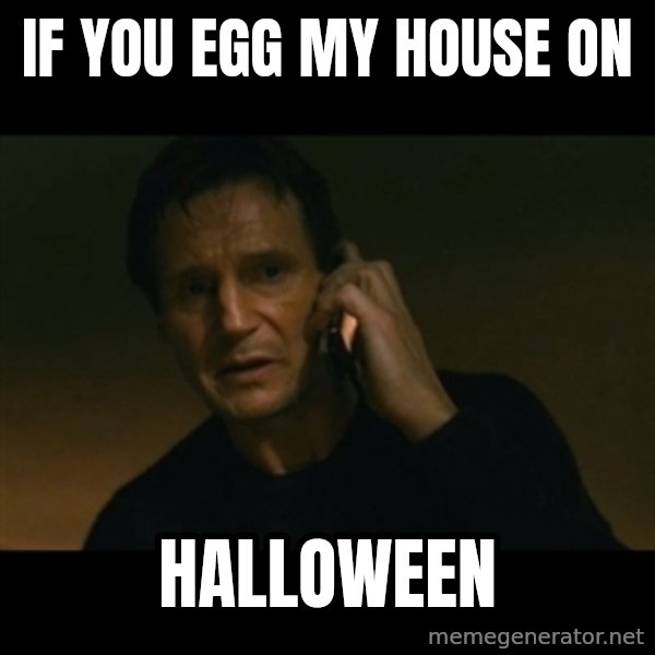 liam neeson taken meme: IF YOU EGG MY HOUSE ON / HALLOWEEN