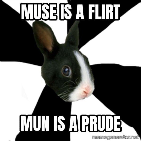 Roleplaying Rabbit meme: muse is a flirt / mun is a prude