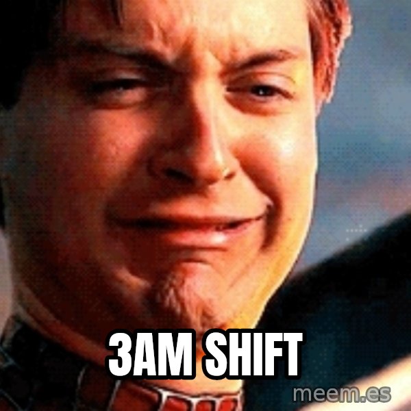 Crying Tobey Maguire meme: 3am shift