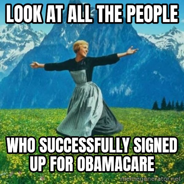 Look at All the Fucks I Give meme: look at all the people / who successfully signed up for obamacare