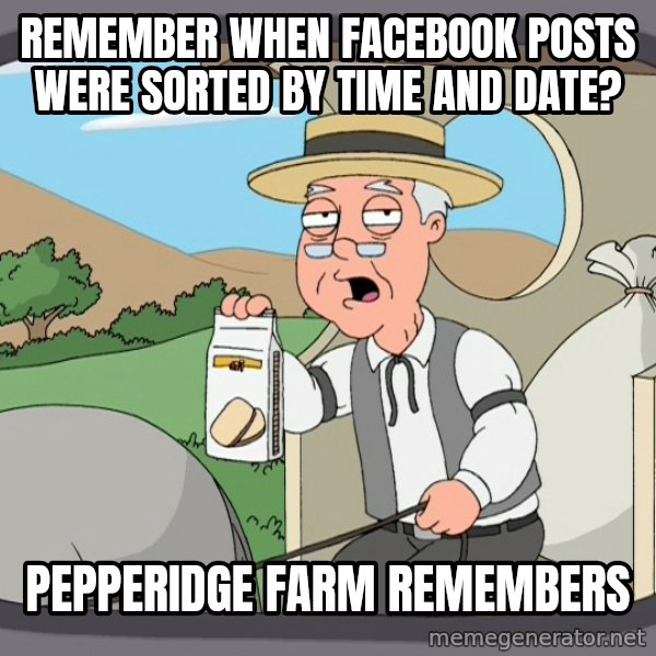 Pepperidge Farm Remembers Meme meme: remember when facebook posts were sorted by time and date? / Pepperidge Farm Remembers
