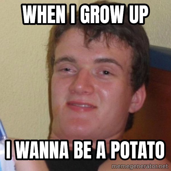 high/drunk guy meme: When I grow up / I wanna be a potato
