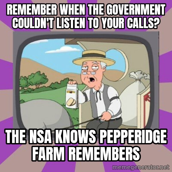 Pepperidge Farm Remembers Meme meme: Remember when the government couldn't listen to your calls? / The NSA knows pepperidge farm remembers
