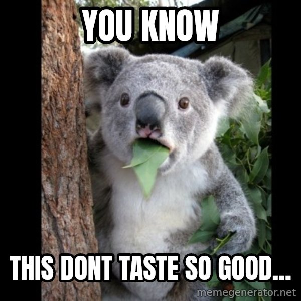Koala can't believe it meme: You know / This dont taste so good...
