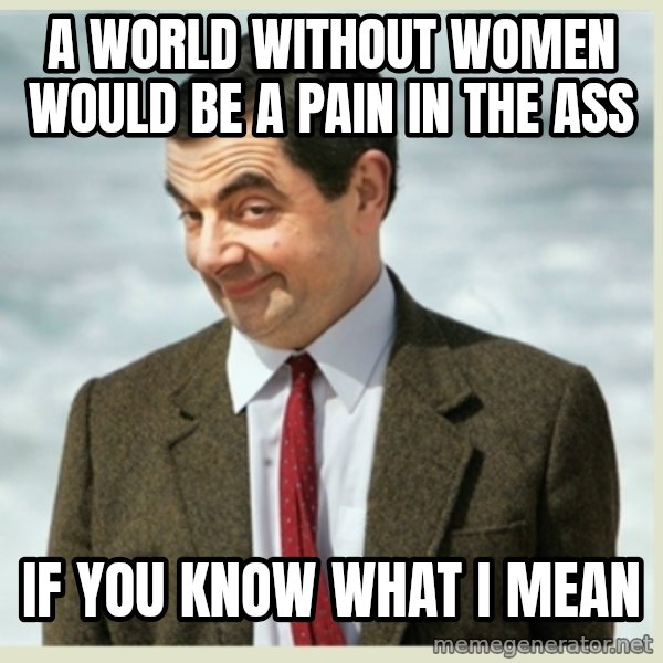MR bean meme: A world without women would be a pain in the ass / If you know what I mean