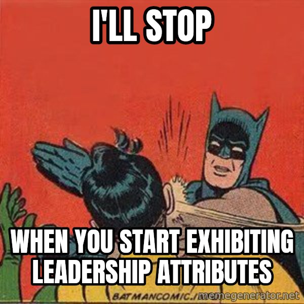 batman slap robin meme: I'll stop / when you start exhibiting leadership attributes