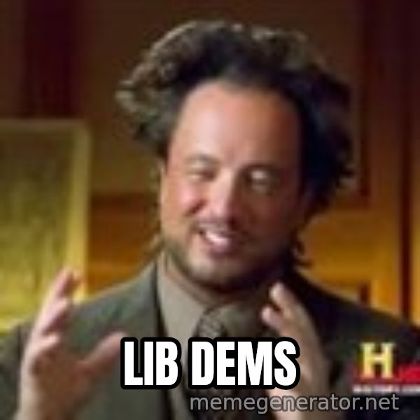 Georgio from Ancient Aliens meme: LIB DEMS
