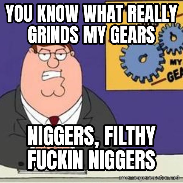 Grinds My Gears Peter Griffin meme: you know what really grinds my gears / Niggers, Filthy fuckin niggers
