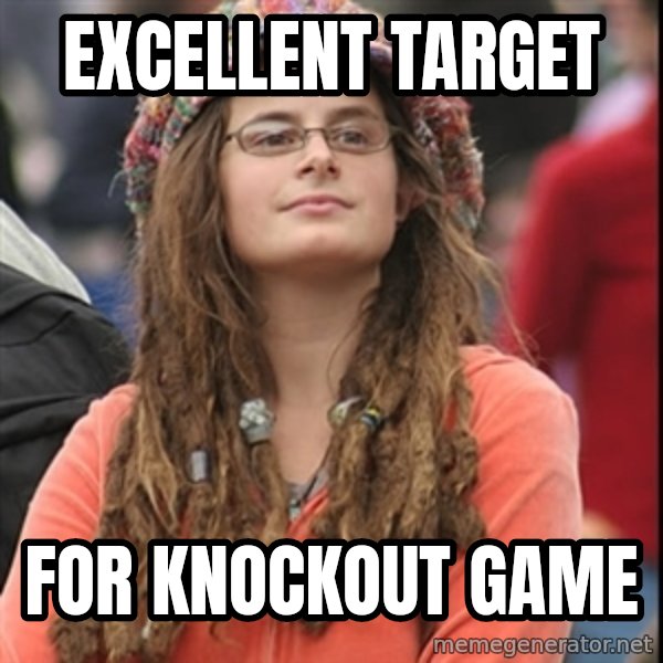 College Liberal meme: excellent target / for knockout game
