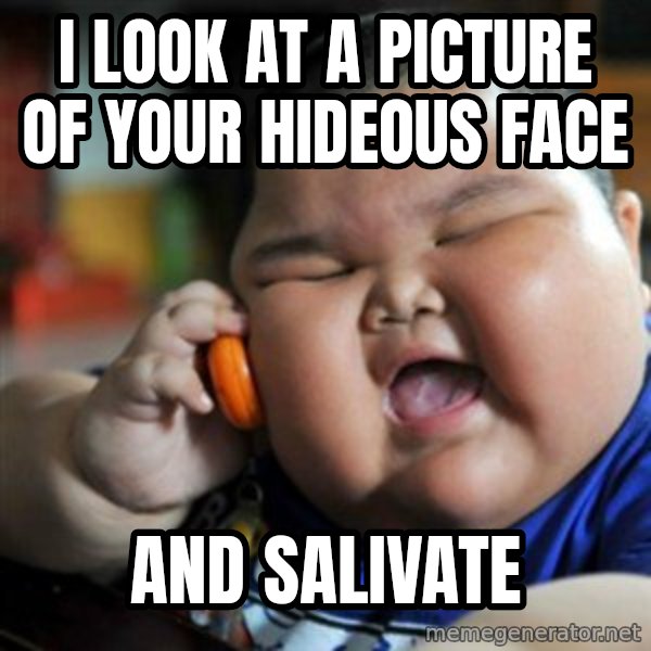 fat chinese kid meme: i look at a picture of your hideous face / and salivate