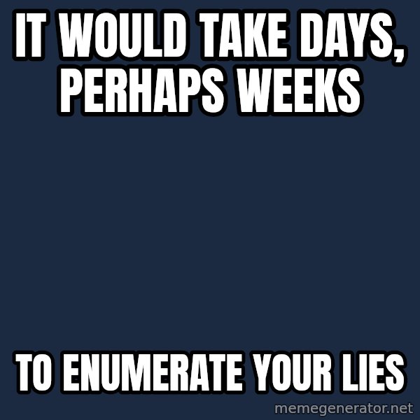 Obama meme: it would take days, perhaps weeks / to enumerate your lies