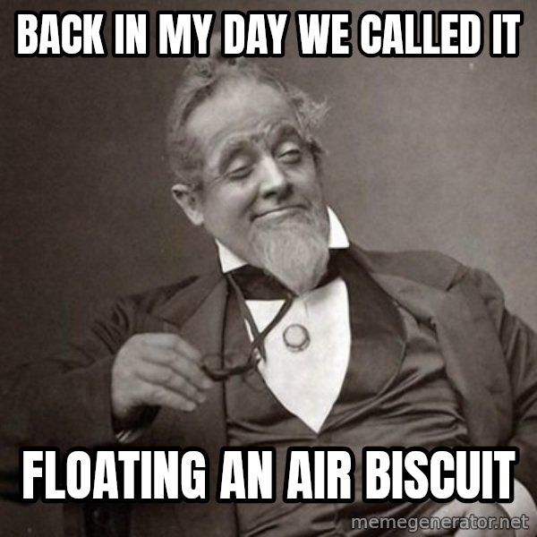1889 [10] guy meme: back in my day we called it / floating an air biscuit