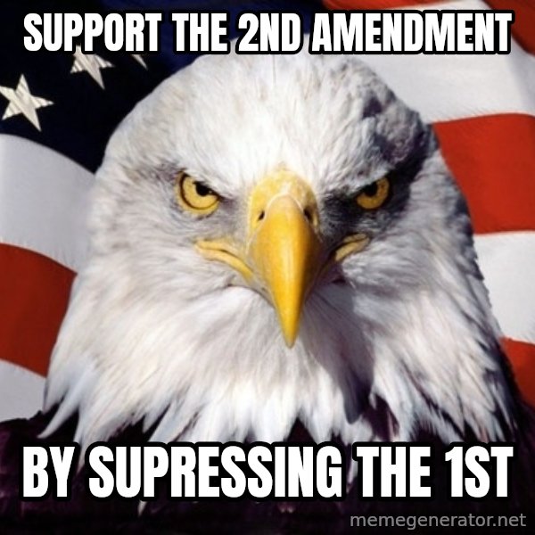 American Pride Eagle meme: Support the 2nd amendment / By supressing the 1st