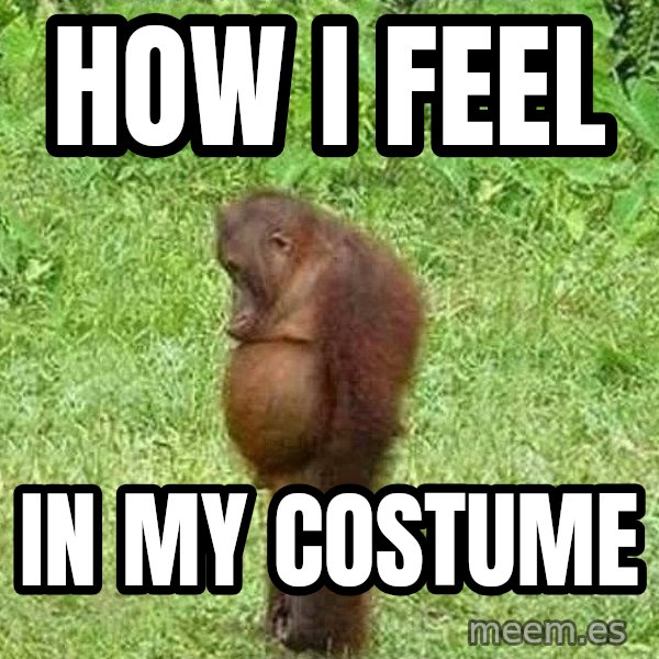 Orangutan Stan meme: HOW I FEEL / IN MY COSTUME