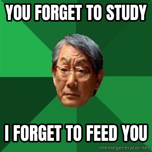 High Expectations Asian Father meme: You forget to study / i forget to feed you