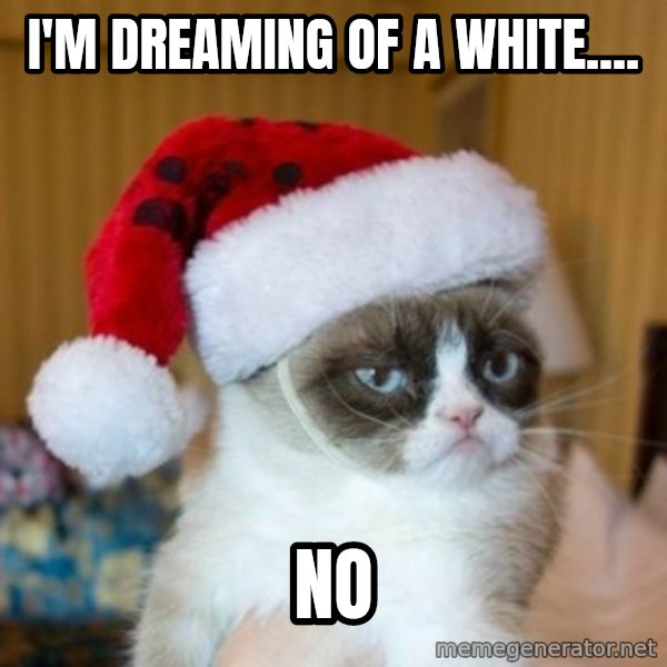 Grumpy Cat Santa Hat meme: I'm dreaming of a white.... / NO