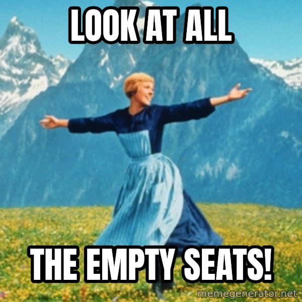 Sound Of Music Lady meme: Look at all / the empty seats!
