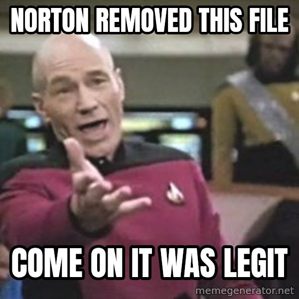 Captain Picard meme: Norton Removed this file / Come on it was legit