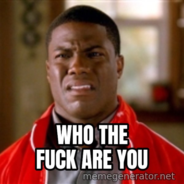 Kevin hart too meme: who the fuck are you