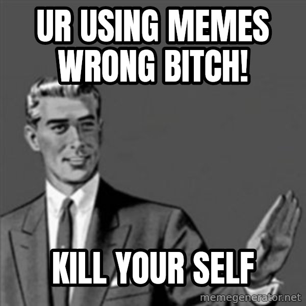 Correction Guy meme: ur using memes wrong bitch! / kill your self
