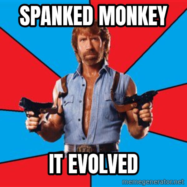 Chuck Norris  meme: spanked monkey / it evolved