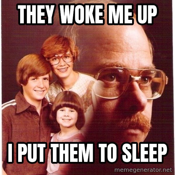 Vengeance Dad meme: They woke me up / I put them to sleep