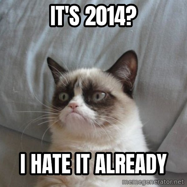 Grumpy cat good meme: It's 2014? / I hate it already