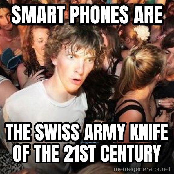 Sudden Realization Ralph meme: Smart phones are / The swiss army knife of the 21st century