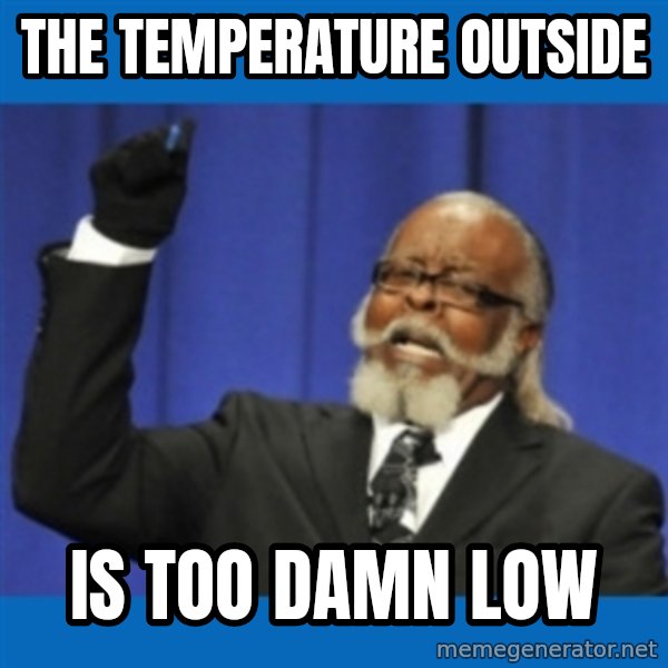 Rent Is Too Damn High meme: the temperature outside / is too damn low