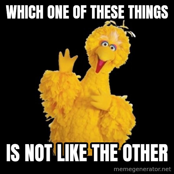 BIG BIRD meme meme: Which one of these things / is not like the other