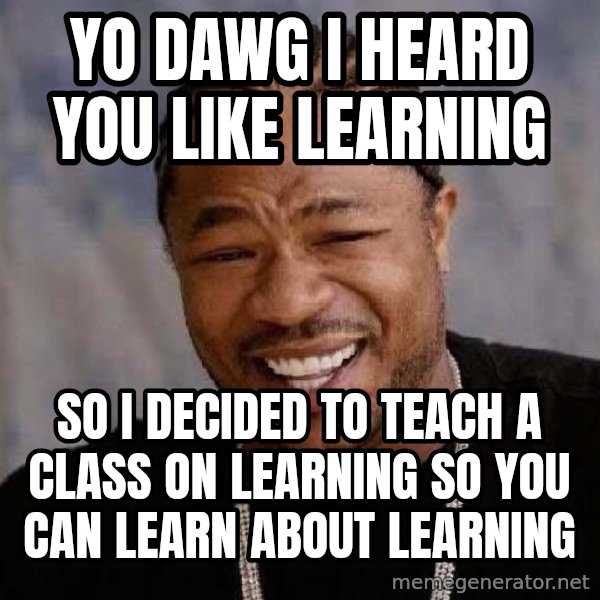 Yo Dawg meme: yo dawg i heard you like learning / so i decided to teach a class on learning so you can learn about learning