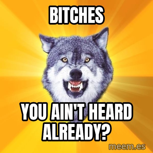 Courage Wolf meme: Bitches / You ain't heard already?