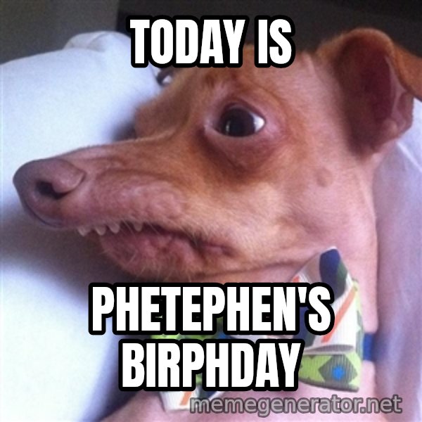 Tuna, the "Phteven" dog meme: today is / phetephen's birphday