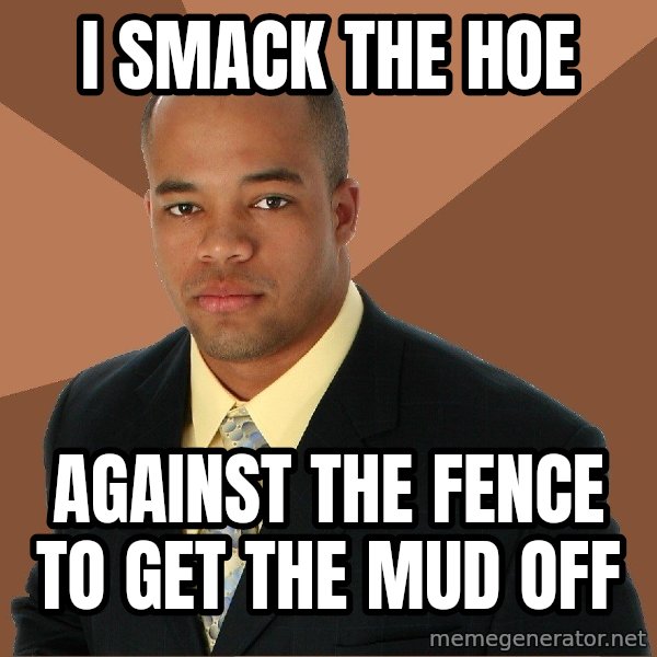 Successful Black Man meme: i smack the hoe / against the fence to get the mud off