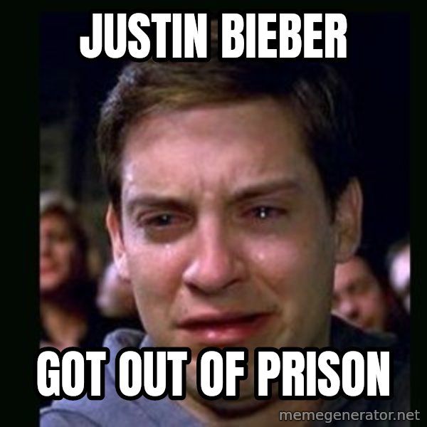crying peter parker meme: Justin Bieber / got out of prison