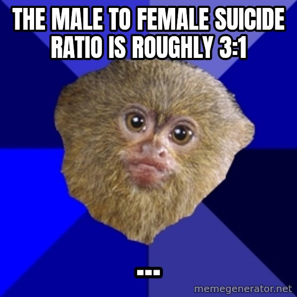 Mra Marmoset meme: the male to female suicide ratio is roughly 3:1 / ...