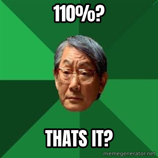 High Expectations Asian Father meme: 110%? / Thats it?