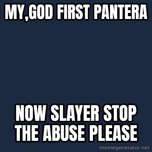 Sadcat meme: my,god first pantera / now slayer stop the abuse please